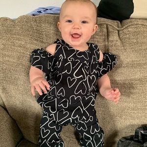 Carters black w/ white hearts cold shoulder jumper